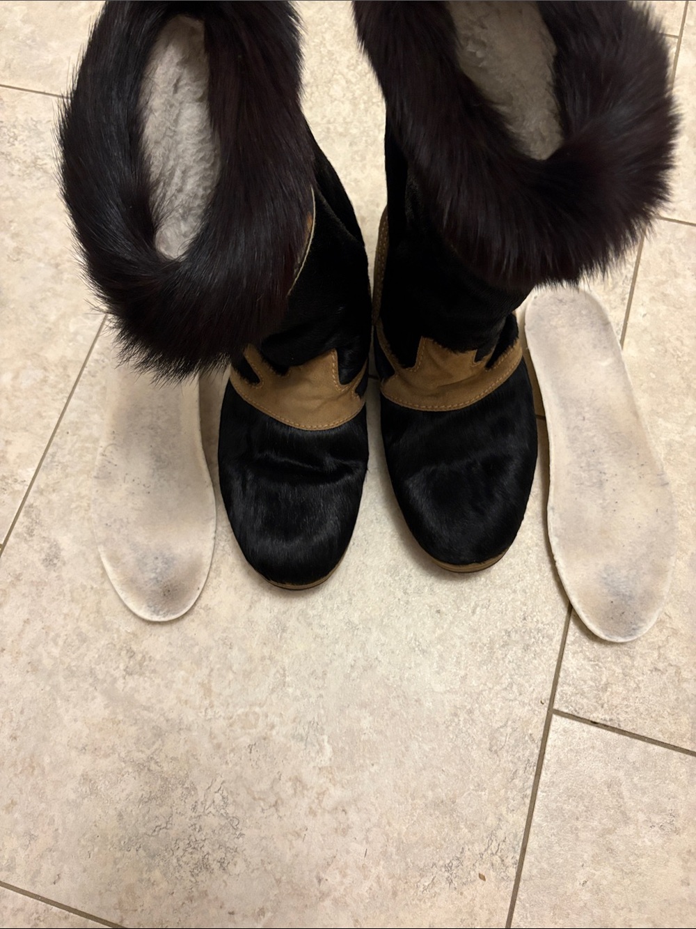 Tecnika -Fur Trim Black and Brown Women's Winter Boots